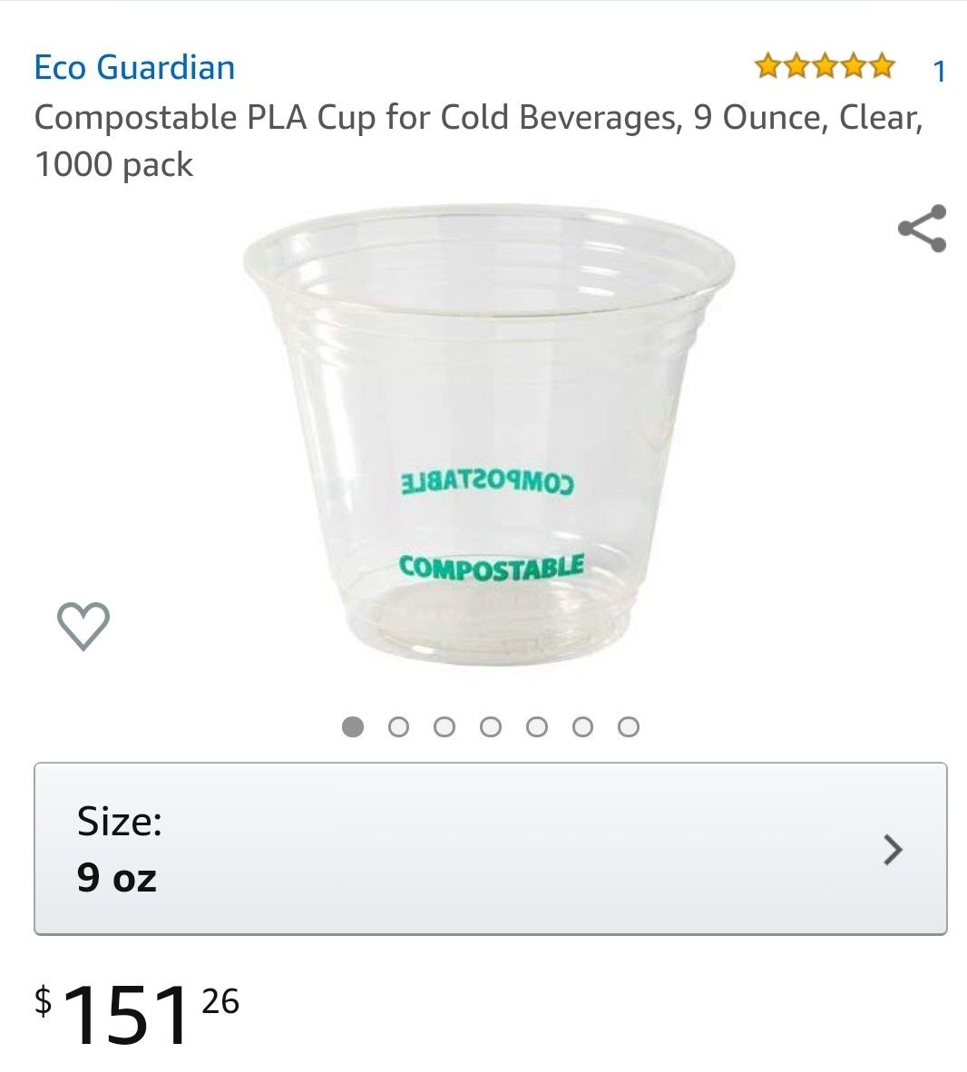 Compostable PLA 9oz Cups (1,000 Pack)