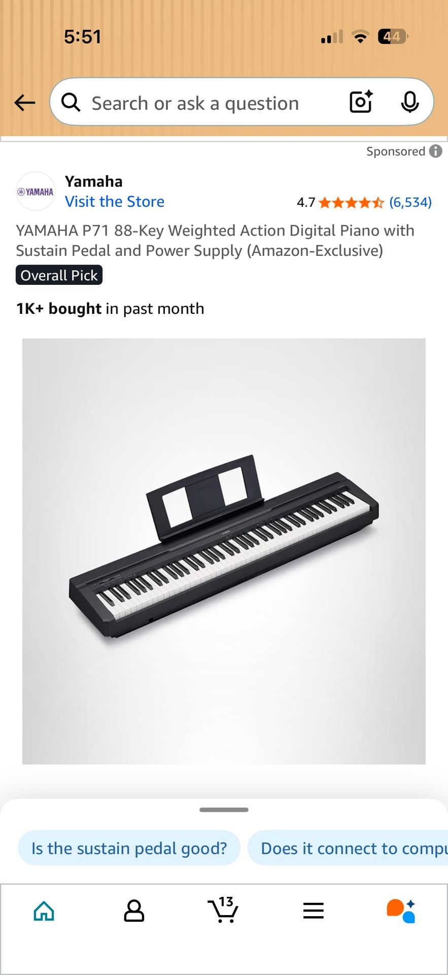 YAMAHA P71 88-Key Weighted Action Digital Piano