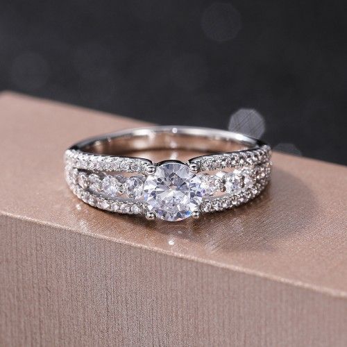 "Diamond Shiny CZ Romantic Pure Silver Dainty Wedding Ring for Women, K868