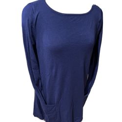 Susan Graver XL Royal Blue L/S Scoop Neck Knit Tunic w/Pockets