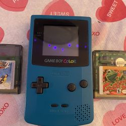 Nintendo Game Boy Color GBC OEM- 001 Handheld System Teal Blue Tested 2 Games