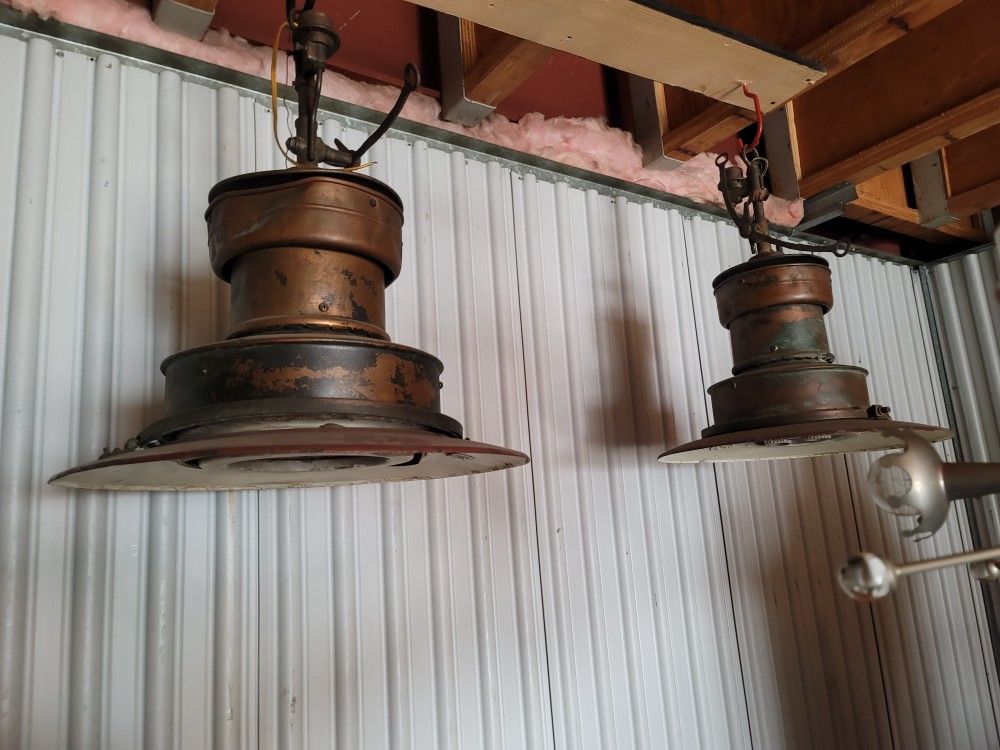 PAIR of 1880 Railway Train Station Copper Gas Lantern Lamps