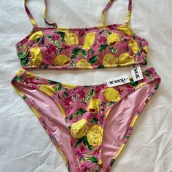 GORGIE  2-piece swimsuit  pink lemon print pattern  S