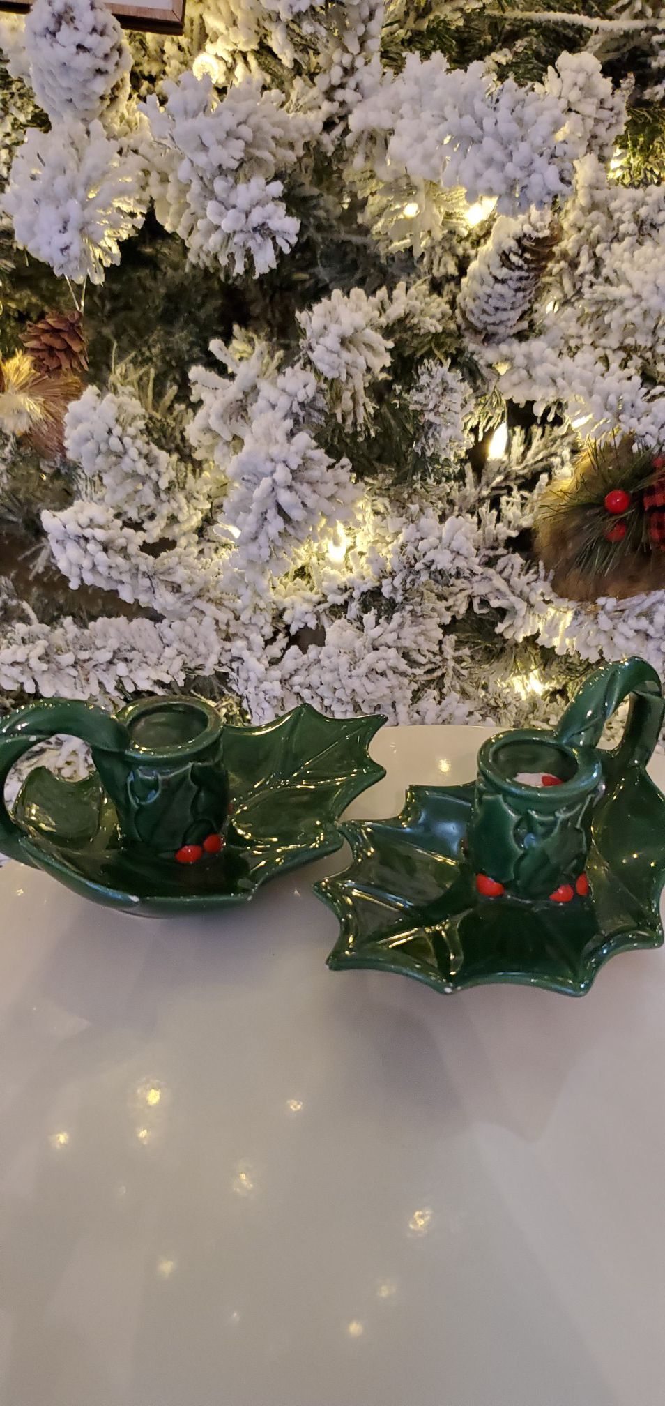 Vintage Ceramic Christmas Candlestick Holders