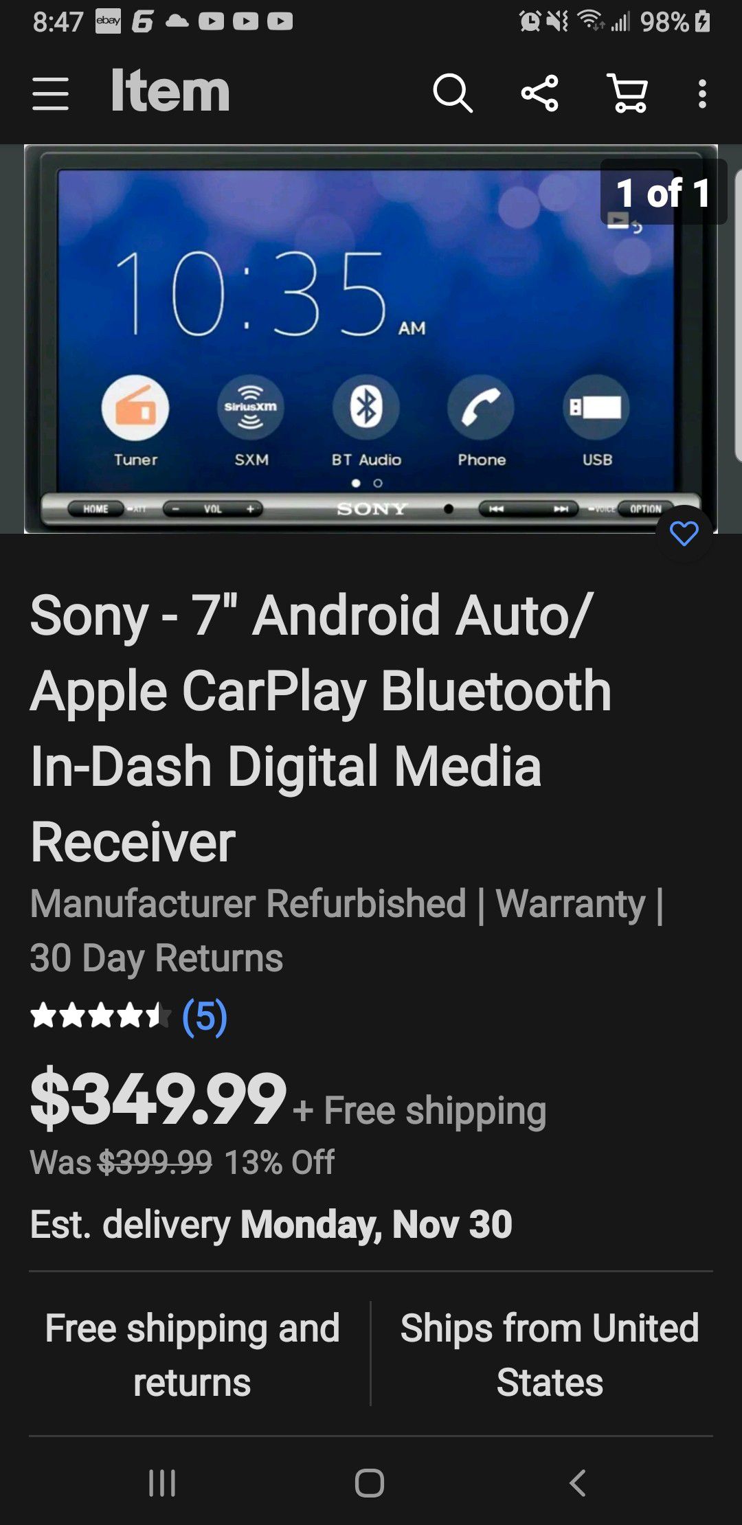 Sony XAV AX3000 - 7" Android Auto/Apple CarPlay Bluetooth In-Dash Digital Media Receiver