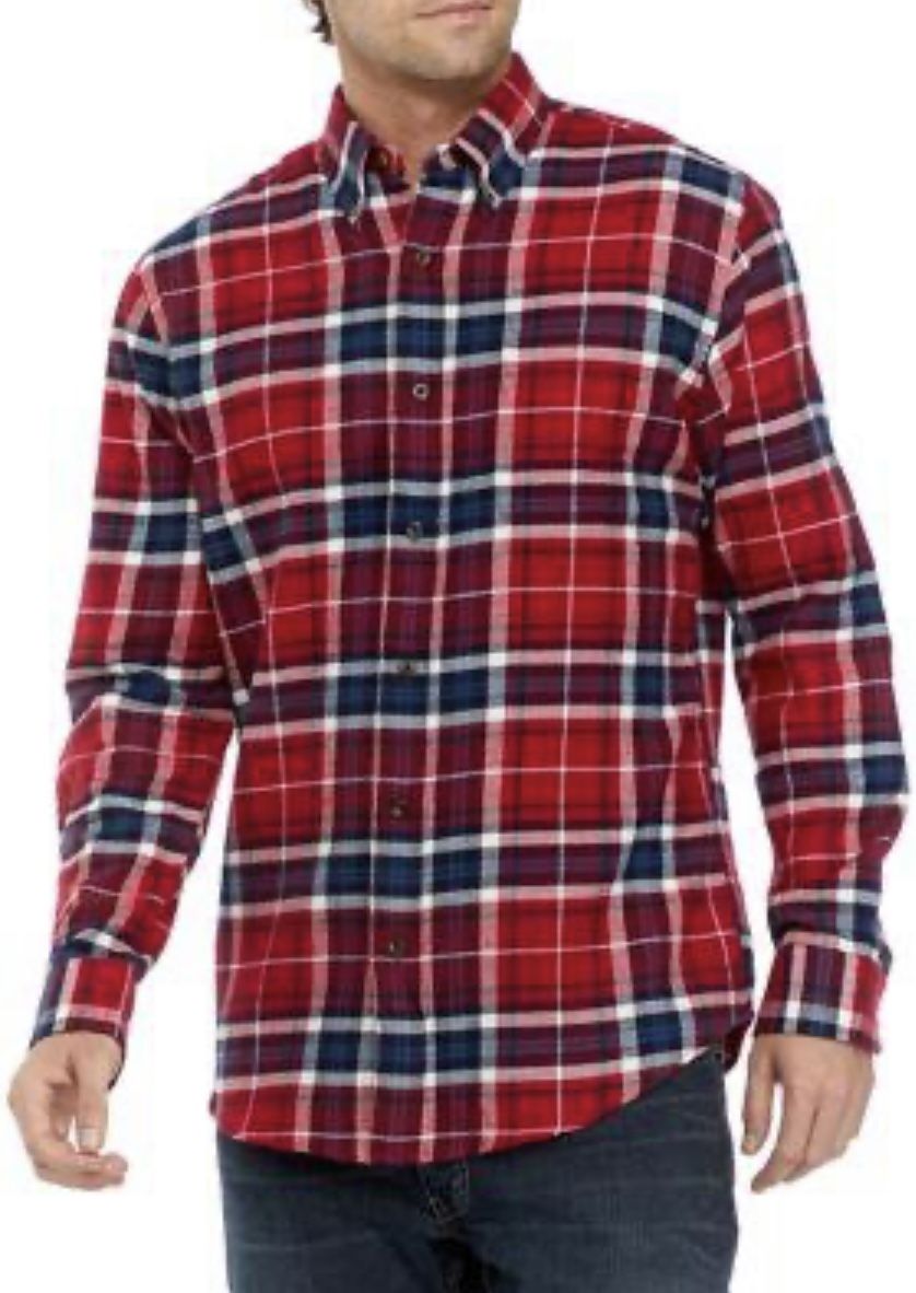 Saddlebred Medium Shirt NWT Red Navy Plaid Button Down Collar Classic men’s