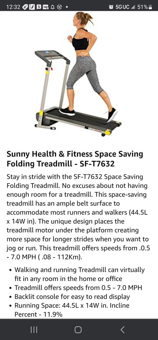 Sunny Health and Fitness Folding Treadmill