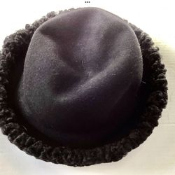 1990s Kate Boutique Black Persian Curly Lamb’s Wool Hat Size 7 Women’s Top Quality