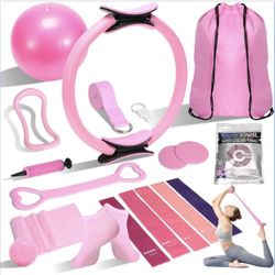 Pilates Equipment for Women - at Home Pilates Kit 18Pcs with Resistance Bands, Figure 8 Band & More for Full Body Strength, Flexibility & Core Workout
