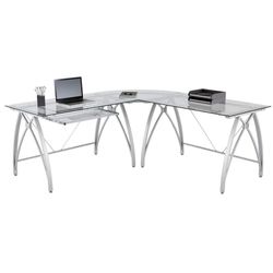 Glass Desk : Realspace Vista Glass 76inW L-Shape Corner Desk, Silver