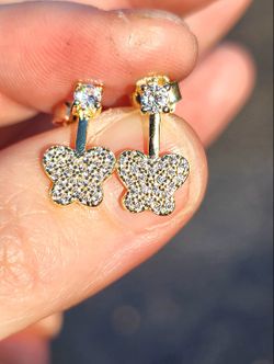 18kt Gold Plated Sterling Silver Moissanite Butterfly Drop Earrings.