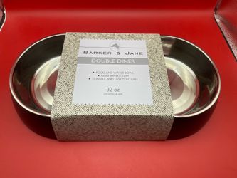 Barker and Jane Double Diner 32 oz  Pet Bowl Non-Slip Bottom Black New