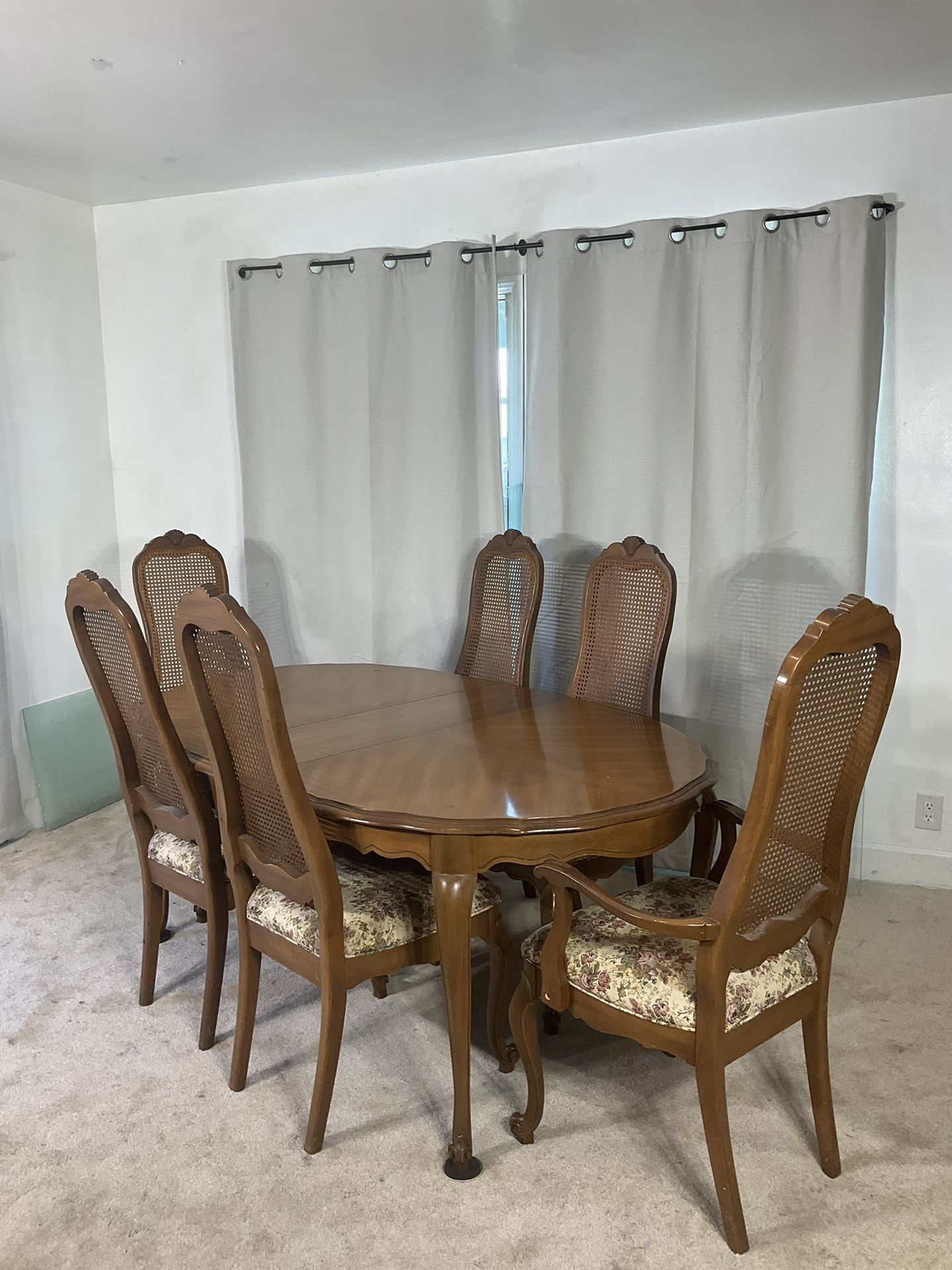 14 Piece Extendable Dining Table With 6 Cane Back Chairs EXTENDS FROM 5 FEET TO 8 FEET LONG!