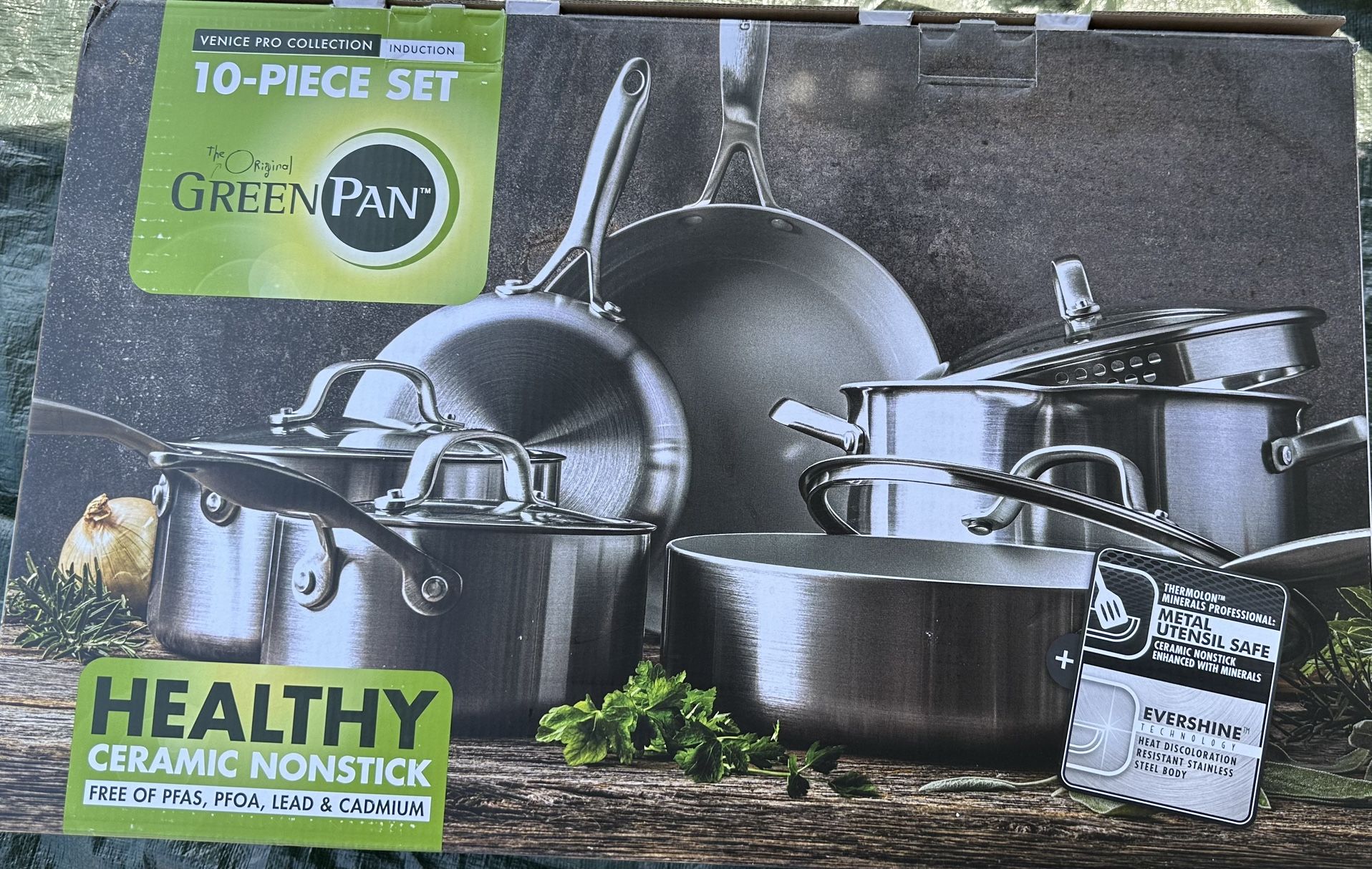 GreenPan Venice Pro Tri-Ply Stainless Steel Healthy Ceramic Nonstick 10 Piece Cookware Pots and Pans Set, PFAS-Free, Multi Clad, Induction, Dishwasher