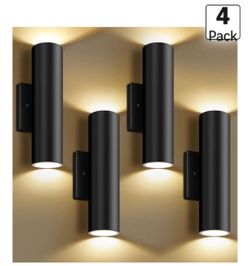 4-Pack LED Cylinder Exterior Light Fixtures with Tempered Glass Cover,
