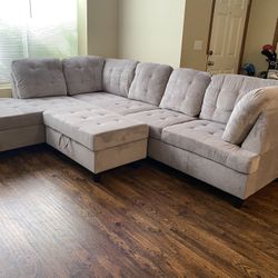 COSTCO grey Chenille Sectional Couch And Ottoman