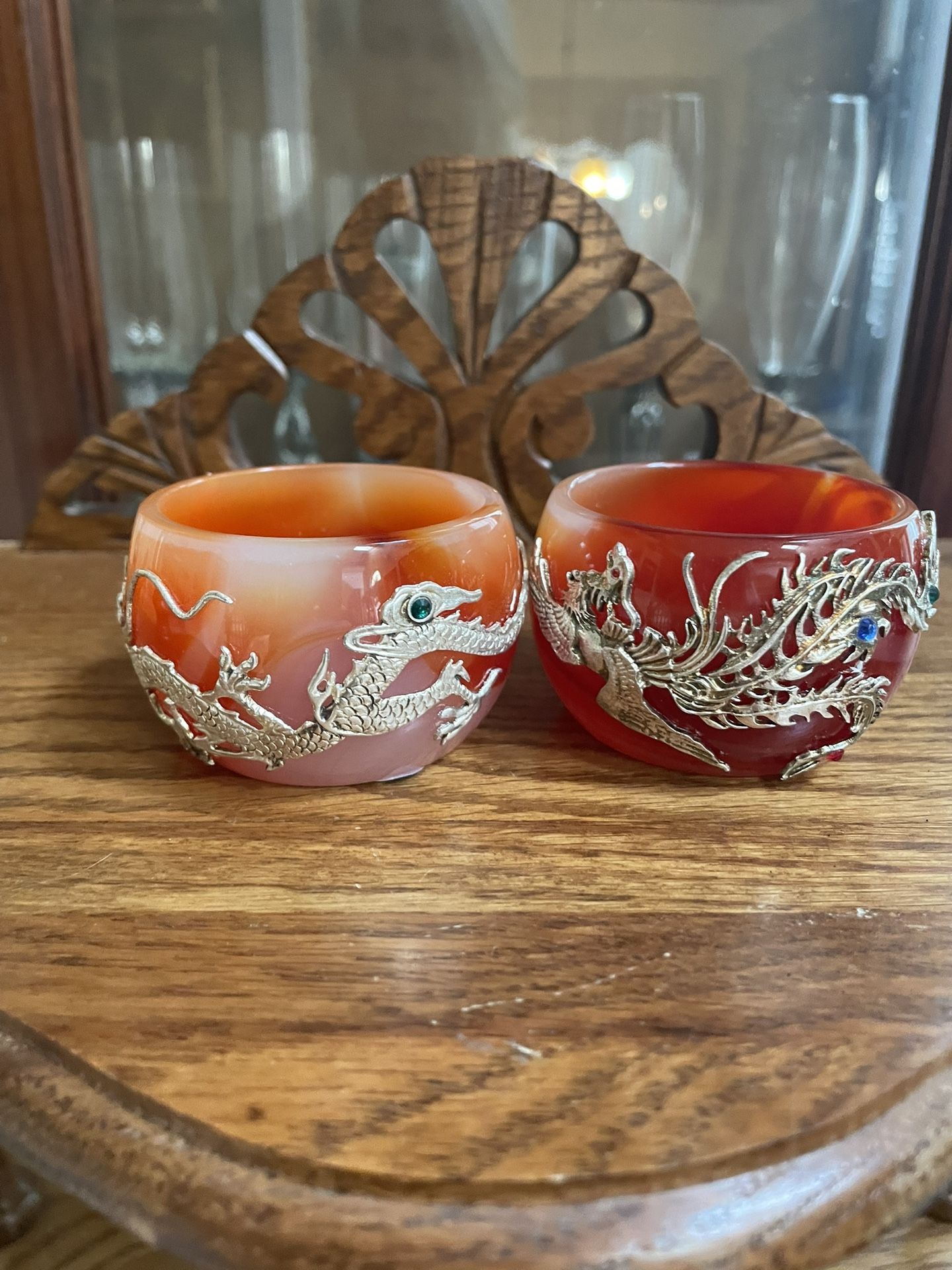 Set of 2 Red Agate Dragon Tea Cup