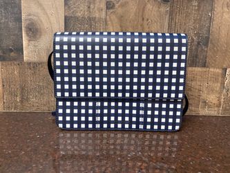 Tory Burch Block-T Crossbody Purse In Blue And White Checker Print. (A1D004604)