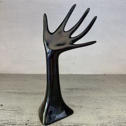 Vintage black resin 8” tall hand jewelry holder 