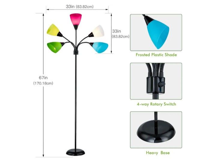 Medusa Modern Decor Floor Lamp, 5 Head Adjustable Gooseneck Lamps for Reading, Colorful Multiple Tall Standing Lamps for Living Room Bedroom Office 