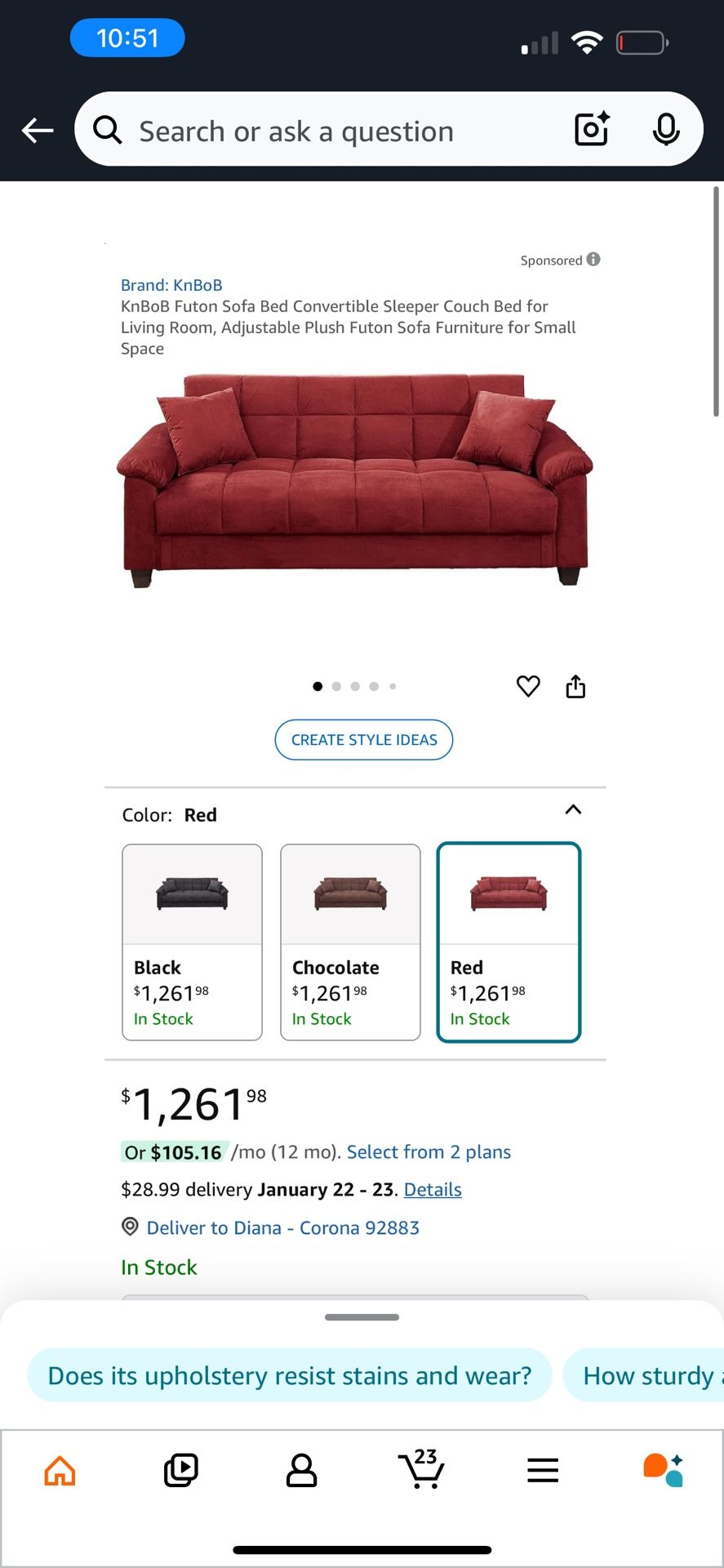 Adjustable Red Sofa Bed