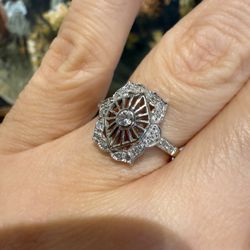 14K White Gold Natural Diamonds Filigree Ring 