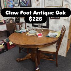 Table Oak Antique Restored 48” Round Claw Foot