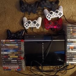 Sony PlayStation 3 Console PS3 37 Game 4 controllers Bundle 80GB Black  Tested Works $250 or best offer