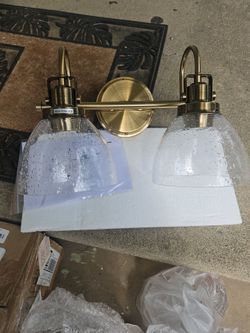 Valdivian 2-light vanity fixture gold/brass with seeded glass 14.5in New