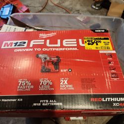 
Milwaukee
M12 FUEL 12V Lithium-Ion Brushless Cordless 5/8 in. SDS-Plus Rotary Hammer Kit with One 4.0Ah Battery and Bag STORE PRICE $279$