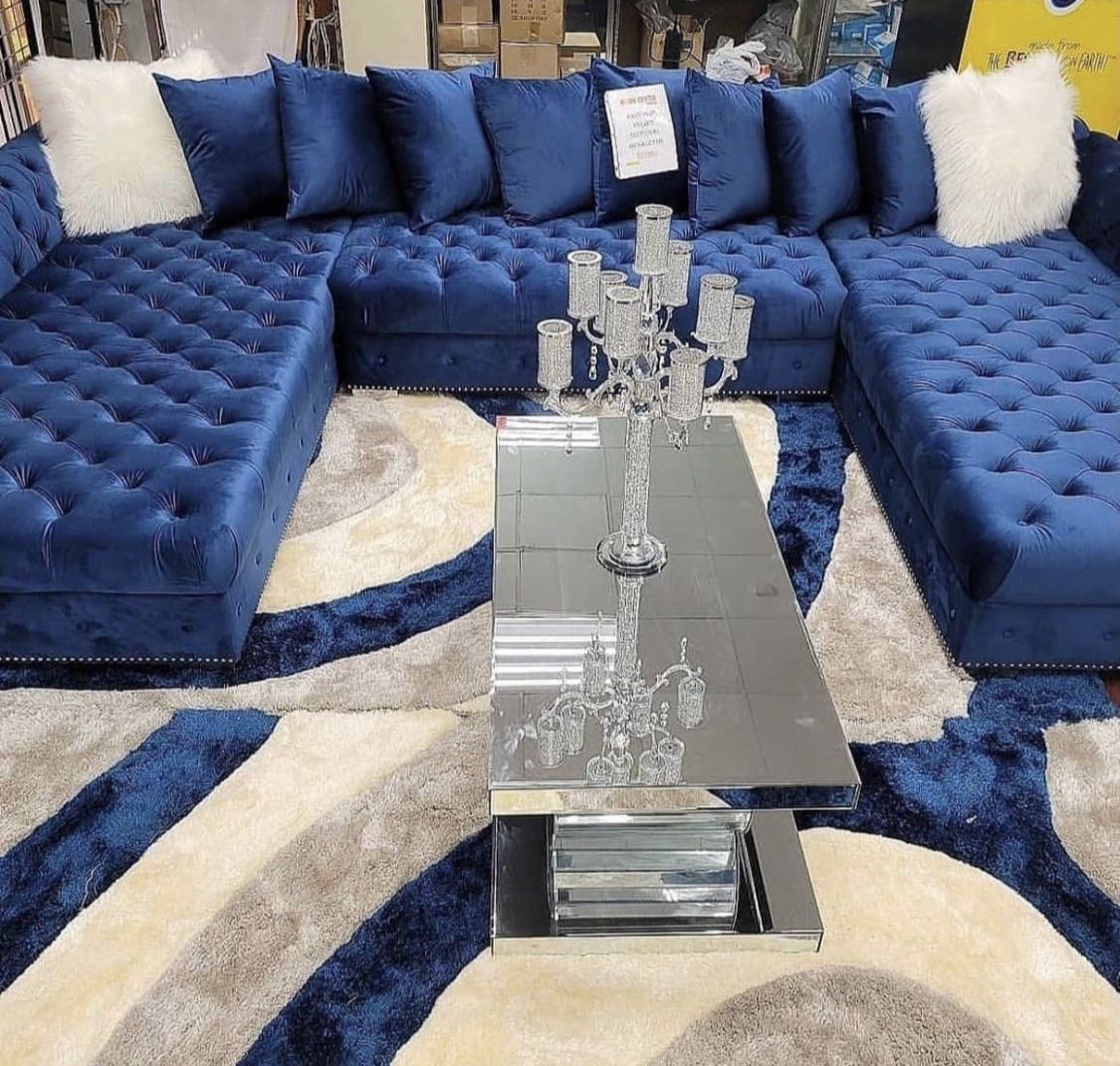 3PC U Shape Double Chaise Velvet Sectional