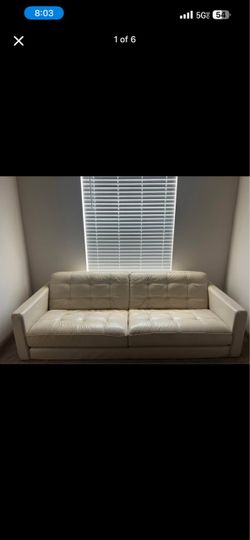 Pezley 86” genuine leather sofa in cream/ivory