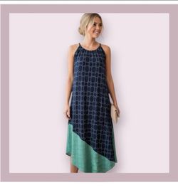 RACHEL Rachel Roy Navy & Green Geometric Asymmetrical Women’s Dress Sz XL