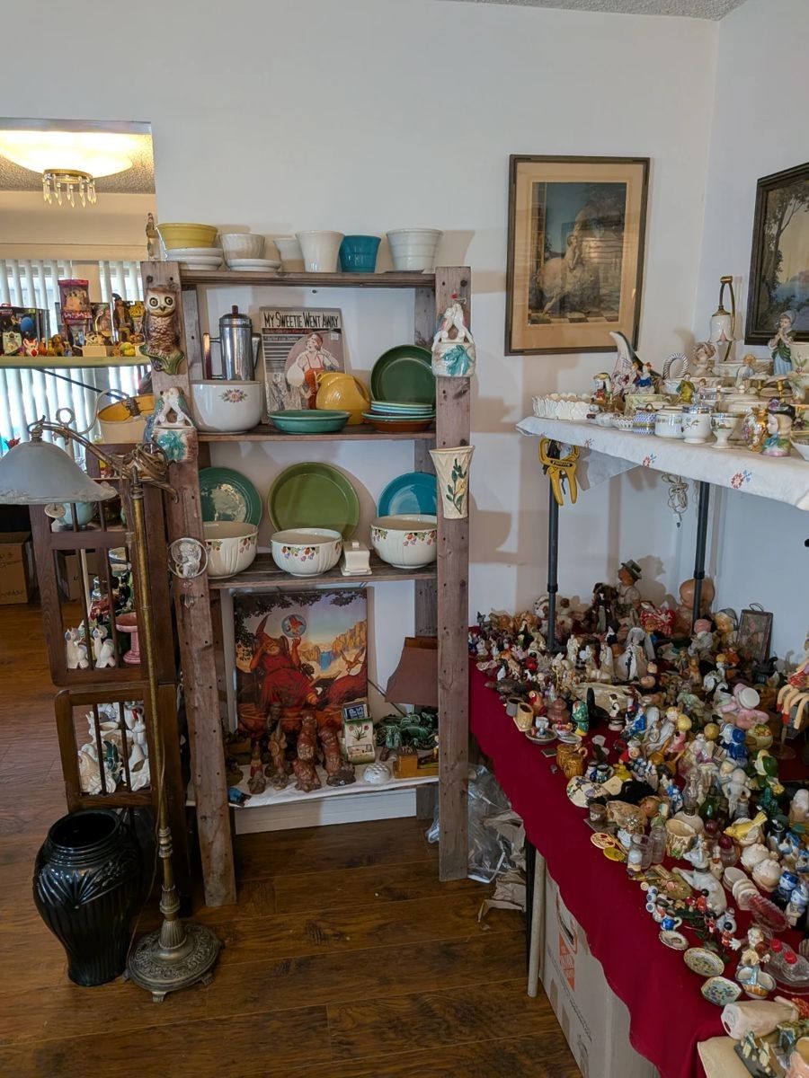 HUGE ESTATE SALE-ROSEMEAD - Antiques, furniture including a very nice vintage Hoosier cabinet and a Victrola record player, an amazing vintage copper
