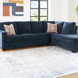 Deep Blue Sectional With A Chaise