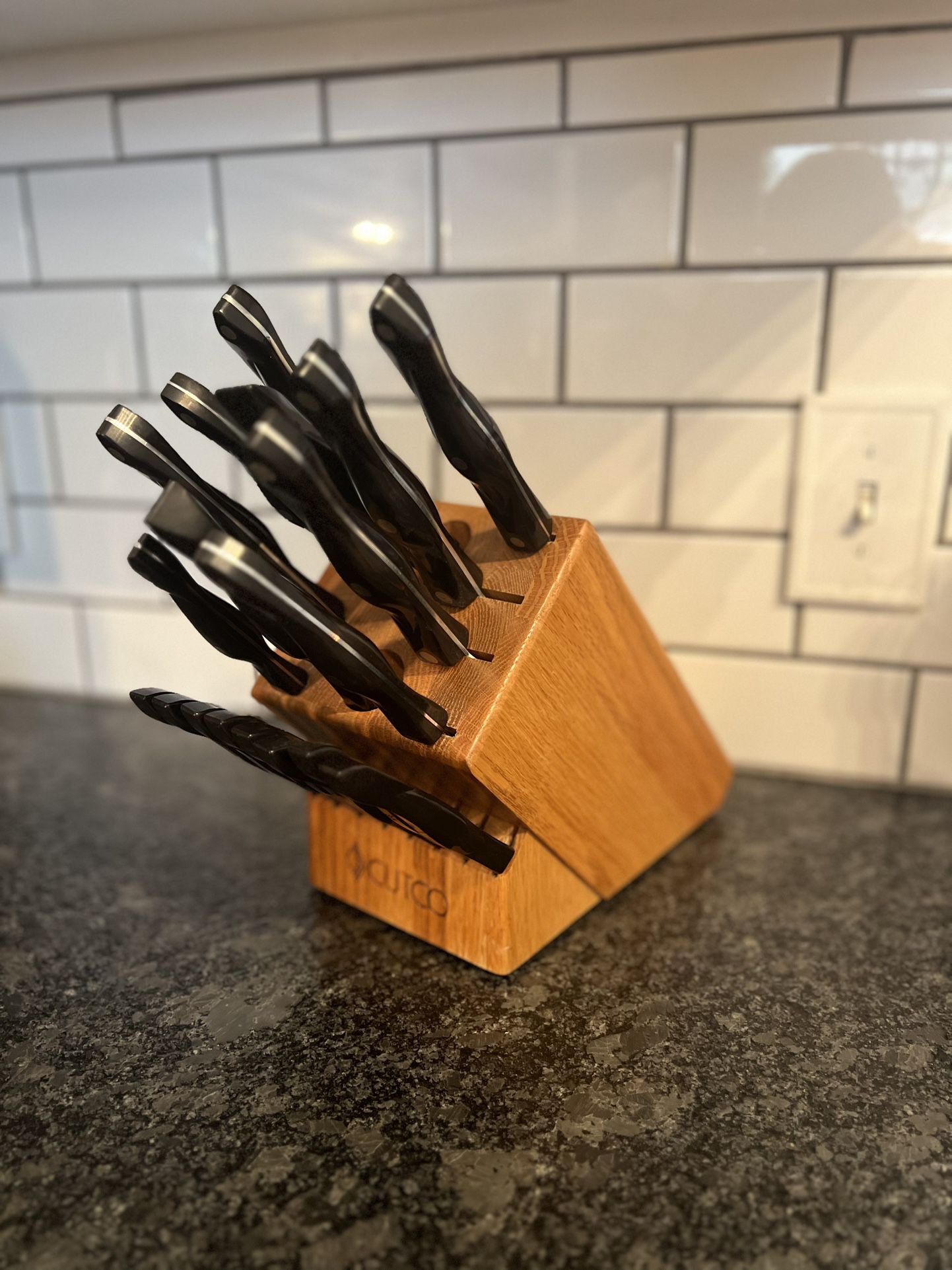 Cutco 19-Pieces Kitchen Knife Set Cherry Wood Stand - Classic Dark Brown  (1374607) for sale online