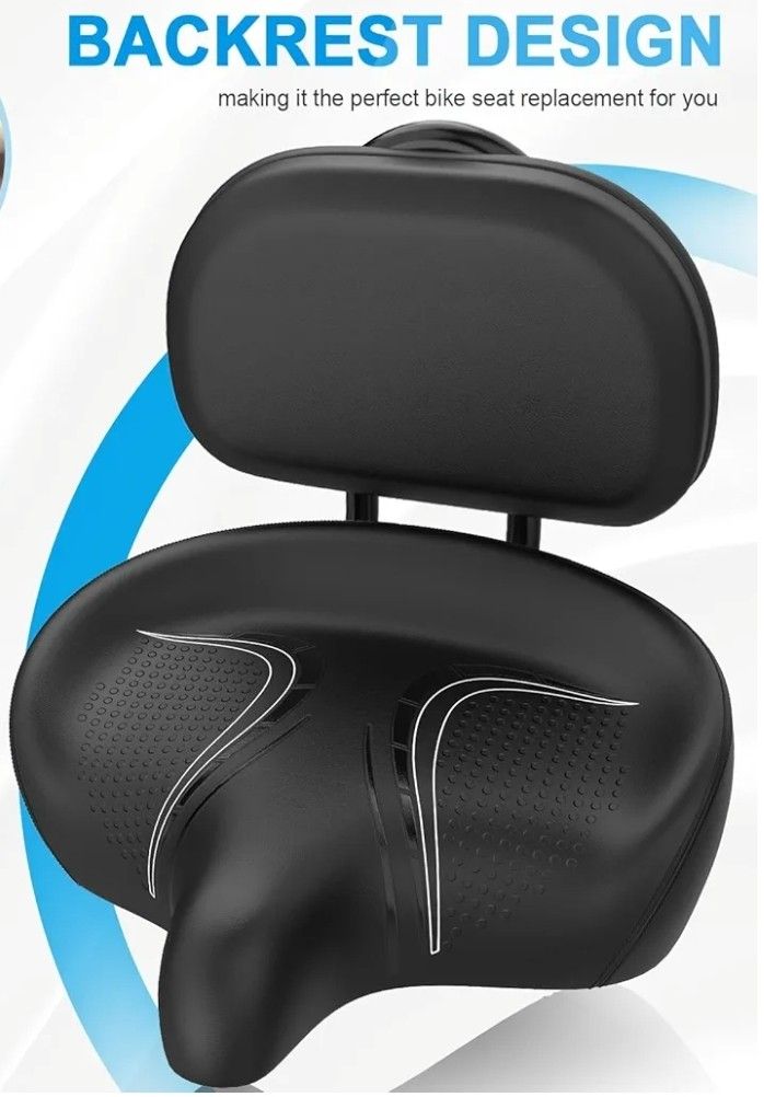 BLUEWIND Oversized Bike Seat, Wide Bicycle Saddle Novel Backrest Design for Electric Bike, Universal Fit Exercise Bike or Road Stationary Bike Seat Cu