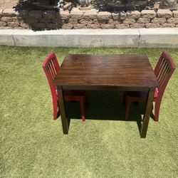 Kids Wooden Pottery Barn Table With Two Chairs 