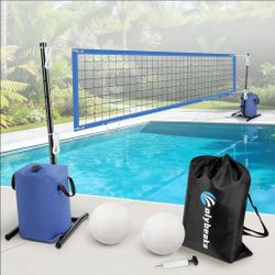 New Swimming Pool Volleyball Net Set, Max 30ft & 4-Height Adjustable
Angled Tension Poles + 2 Water-Filled Bags for Superior Stability | Pool Volleyba
