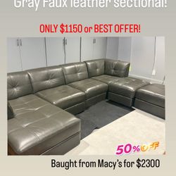Like BRAND NEW!! - Gray leather couch sofa sectional From Macys