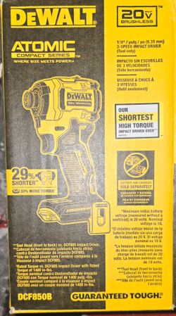 DEWALT DCF850B 20V Cordless Brushless Compact 1/4'' Impact Driver (Tool Only)