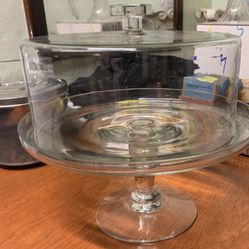 Footed Glass Pedestal Cake Stand with Dome