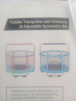 Toddler trampoline with adjustable gymnastic bar