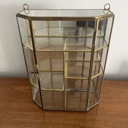 Vintage brass & glass mirror curio display