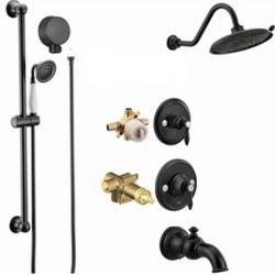 Moen Weymouth Tub & Shower Spa System With Transfer And Slider Bar With Handshower In Matte Black