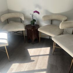 Tov furniture: 4 Cream Suede Dining  Chairs w/ Brass 