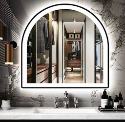 31x33Inch Black Arch Vanity Mirror with Light Black Frame Arched Lighted Mirror for Bathroom Salon Wall Tabletop AntiFog