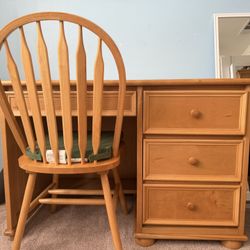 Solid Natural Wood Desk and Matching Chair