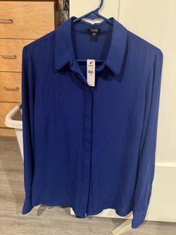 Express Royal Blue Button-Down Blouse