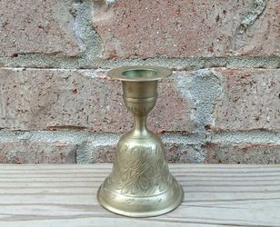 Vintage Z.Y. India World Gift Brass Floral Etched Candlestick Holder/Bell